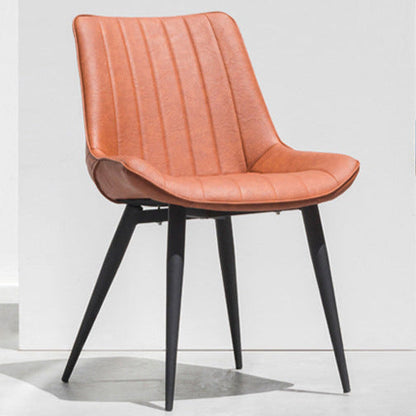 Contemporary Luxury Square Striped Faux Leather Upholstered Metal Legs Dining Chair Backrest For Dining Room