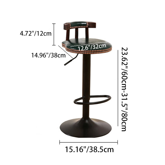 Contemporary Simplicity PU Leather Upholstered Metal Adjustable Swivel Bar Stool Low Back Footrest For Dining Room