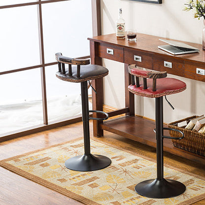 Contemporary Simplicity PU Leather Upholstered Metal Adjustable Swivel Bar Stool Low Back Footrest For Dining Room