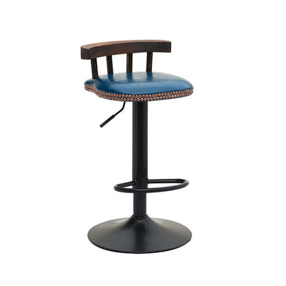 Contemporary Simplicity PU Leather Upholstered Metal Adjustable Swivel Bar Stool Low Back Footrest For Dining Room