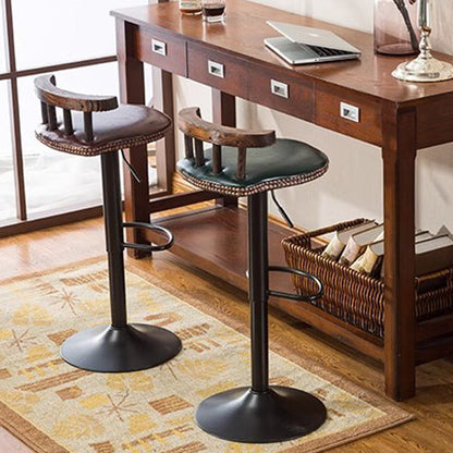 Contemporary Simplicity PU Leather Upholstered Metal Adjustable Swivel Bar Stool Low Back Footrest For Dining Room