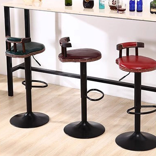 Contemporary Simplicity PU Leather Upholstered Metal Adjustable Swivel Bar Stool Low Back Footrest For Dining Room