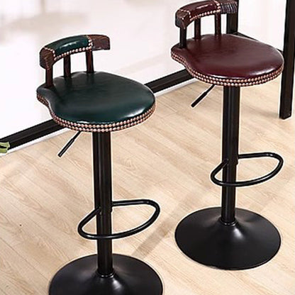 Contemporary Simplicity PU Leather Upholstered Metal Adjustable Swivel Bar Stool Low Back Footrest For Dining Room
