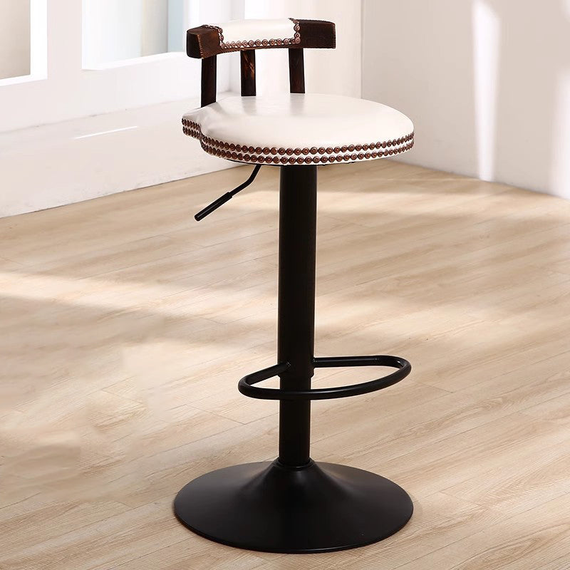 Contemporary Simplicity PU Leather Upholstered Metal Adjustable Swivel Bar Stool Low Back Footrest For Dining Room