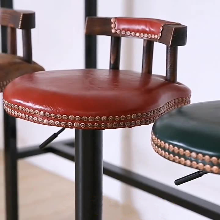 Contemporary Simplicity PU Leather Upholstered Metal Adjustable Swivel Bar Stool Low Back Footrest For Dining Room