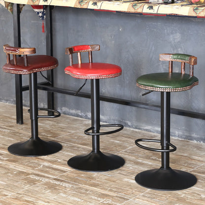 Contemporary Simplicity PU Leather Upholstered Metal Adjustable Swivel Bar Stool Low Back Footrest For Dining Room