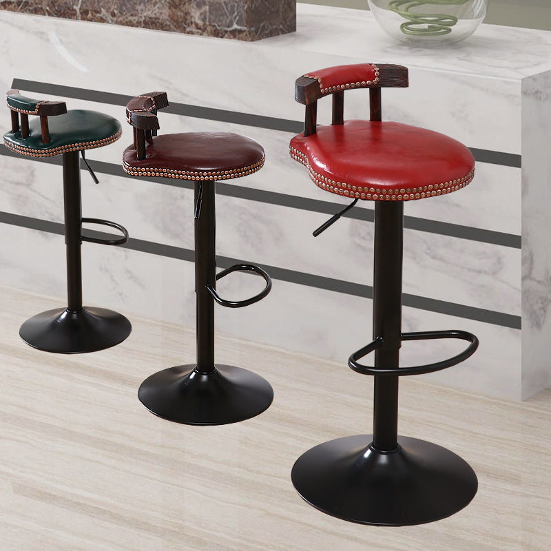 Contemporary Simplicity PU Leather Upholstered Metal Adjustable Swivel Bar Stool Low Back Footrest For Dining Room