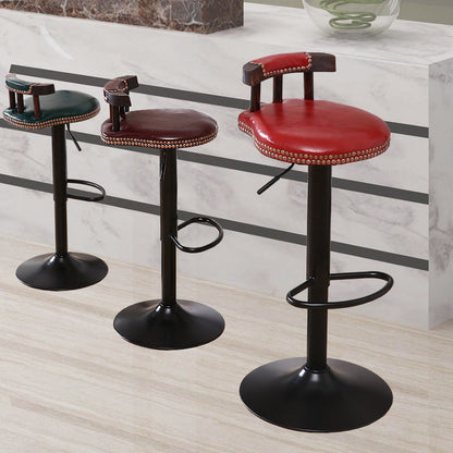 Contemporary Simplicity PU Leather Upholstered Metal Adjustable Swivel Bar Stool Low Back Footrest For Dining Room