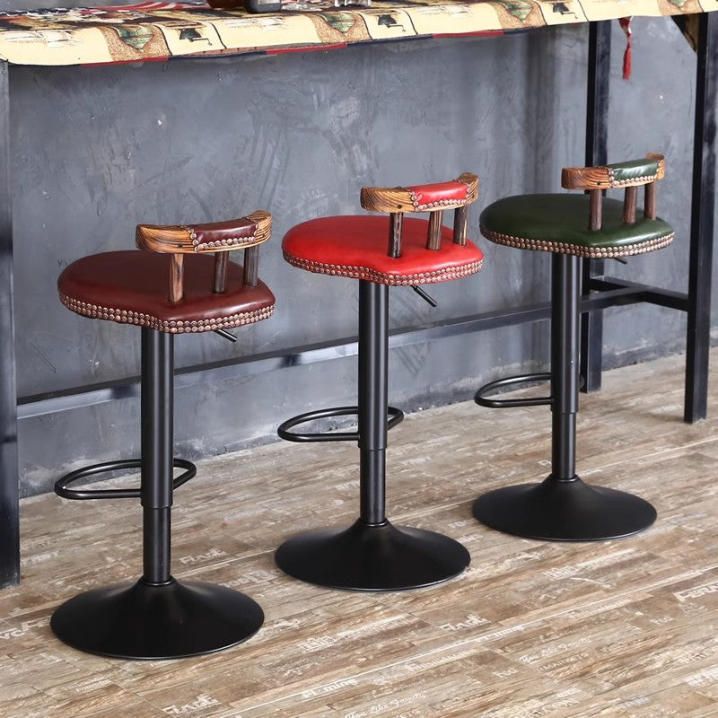 Contemporary Simplicity PU Leather Upholstered Metal Adjustable Swivel Bar Stool Low Back Footrest For Dining Room