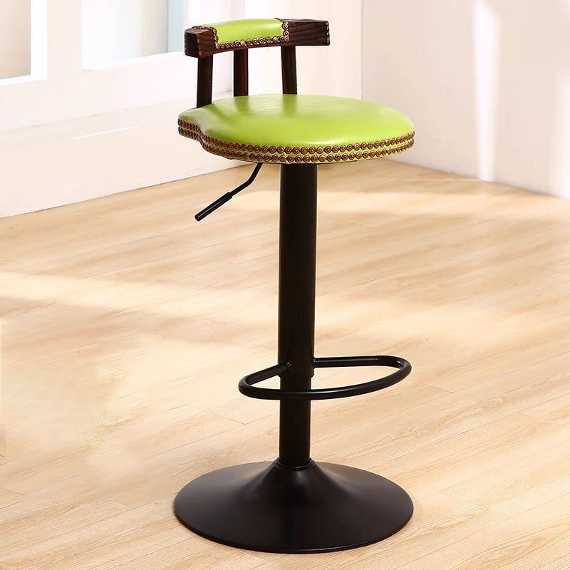 Contemporary Simplicity PU Leather Upholstered Metal Adjustable Swivel Bar Stool Low Back Footrest For Dining Room