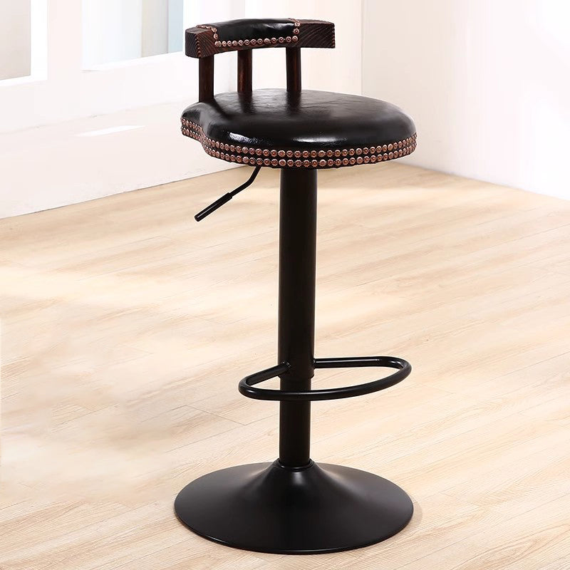 Contemporary Simplicity PU Leather Upholstered Metal Adjustable Swivel Bar Stool Low Back Footrest For Dining Room