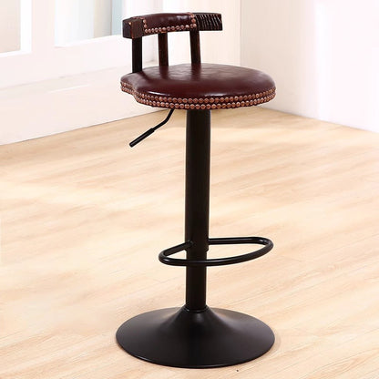 Contemporary Simplicity PU Leather Upholstered Metal Adjustable Swivel Bar Stool Low Back Footrest For Dining Room