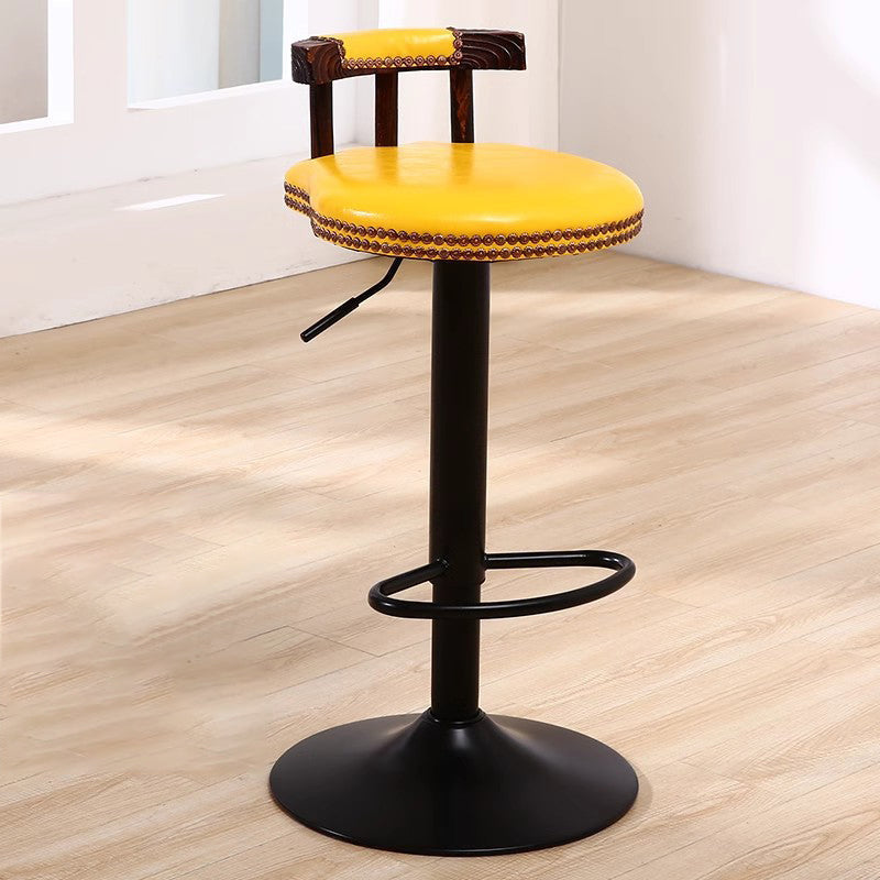 Contemporary Simplicity PU Leather Upholstered Metal Adjustable Swivel Bar Stool Low Back Footrest For Dining Room