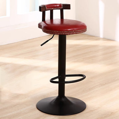 Contemporary Simplicity PU Leather Upholstered Metal Adjustable Swivel Bar Stool Low Back Footrest For Dining Room