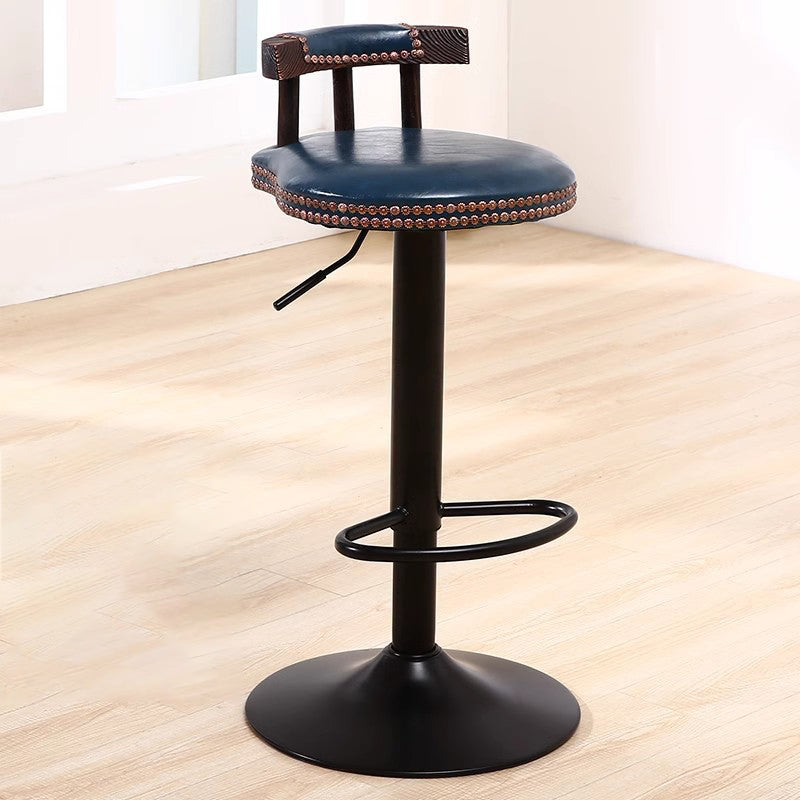Contemporary Simplicity PU Leather Upholstered Metal Adjustable Swivel Bar Stool Low Back Footrest For Dining Room