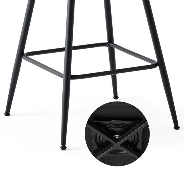 Contemporary Simplicity Round Flannel Upholstered Swivel Bar Stool PE Woven Rattan Backrest Footrest For Dining Room