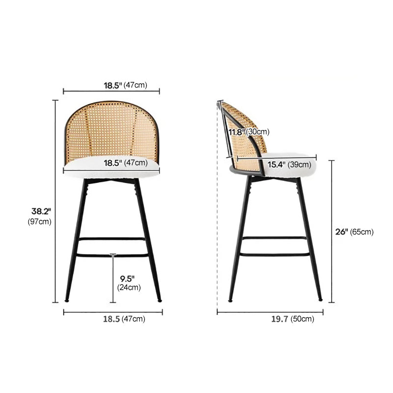 Contemporary Simplicity Round Flannel Upholstered Swivel Bar Stool PE Woven Rattan Backrest Footrest For Dining Room