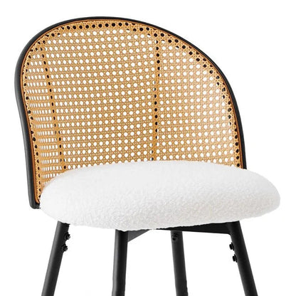 Contemporary Simplicity Round Flannel Upholstered Swivel Bar Stool PE Woven Rattan Backrest Footrest For Dining Room