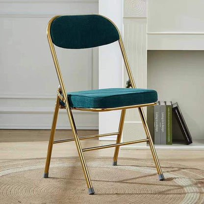 Contemporary Nordic Square Velvet Upholstered Metal Foldable Vanity Stool Backrest Footrest For Bedroom