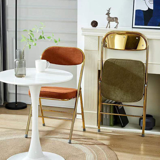 Contemporary Nordic Square Velvet Upholstered Metal Foldable Vanity Stool Backrest Footrest For Bedroom