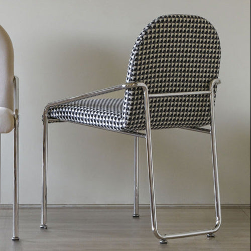 Contemporary Nordic Curved Flannel Upholstered Stainless Steel Legs Dining Chair Backrest For Dining Room