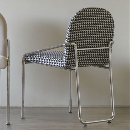 Contemporary Nordic Curved Flannel Upholstered Stainless Steel Legs Dining Chair Backrest For Dining Room