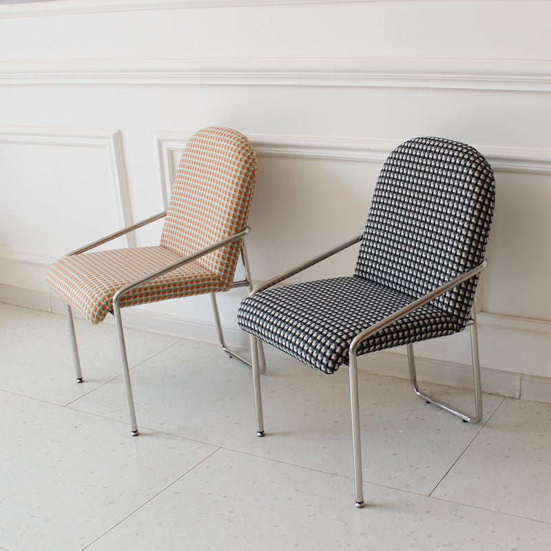 Contemporary Nordic Curved Flannel Upholstered Stainless Steel Legs Dining Chair Backrest For Dining Room