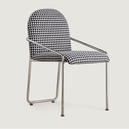 Contemporary Nordic Curved Flannel Upholstered Stainless Steel Legs Dining Chair Backrest For Dining Room