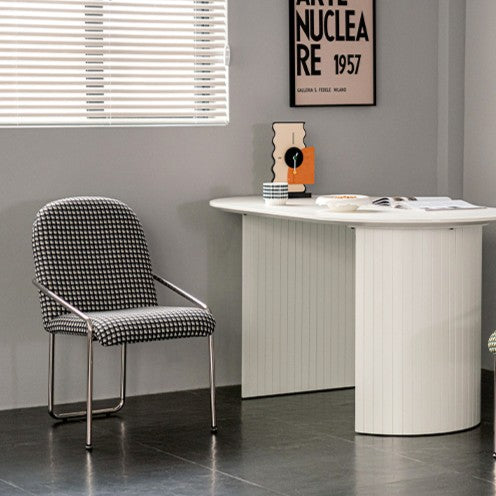 Contemporary Nordic Curved Flannel Upholstered Stainless Steel Legs Dining Chair Backrest For Dining Room