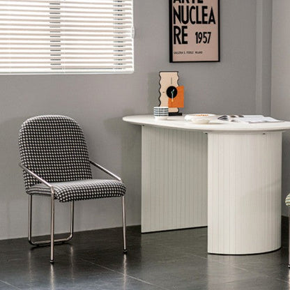 Contemporary Nordic Curved Flannel Upholstered Stainless Steel Legs Dining Chair Backrest For Dining Room