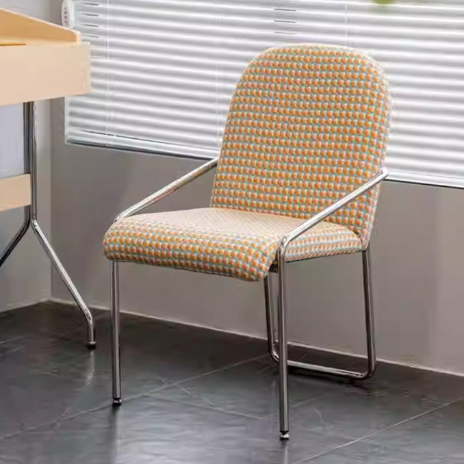 Contemporary Nordic Curved Flannel Upholstered Stainless Steel Legs Dining Chair Backrest For Dining Room