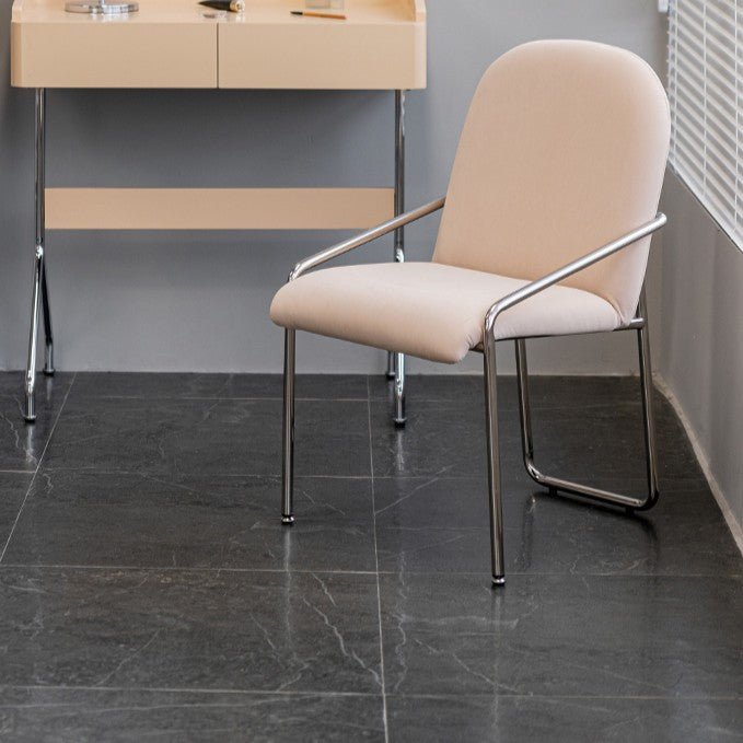 Contemporary Nordic Curved Flannel Upholstered Stainless Steel Legs Dining Chair Backrest For Dining Room