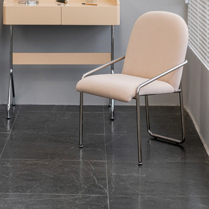 Contemporary Nordic Curved Flannel Upholstered Stainless Steel Legs Dining Chair Backrest For Dining Room