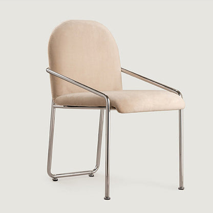 Contemporary Nordic Curved Flannel Upholstered Stainless Steel Legs Dining Chair Backrest For Dining Room
