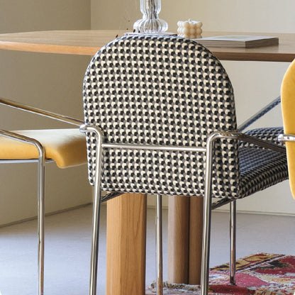 Contemporary Nordic Curved Flannel Upholstered Stainless Steel Legs Dining Chair Backrest For Dining Room