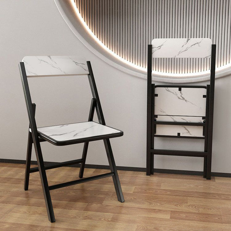Modern Simplicity Square Solid Wood Melamine Board Carbon Steel Frame Foldable Dining Chair Backrest For Dining Room