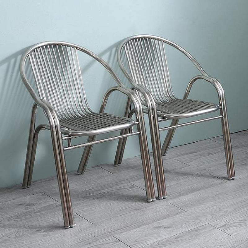 Modern Simplicity Curved Stainless Steel Stackable Dining Chair Backrest Armrest For Dining Room