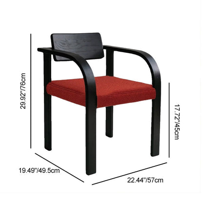Traditional French Square Solid Wood Frame Fabric Dining Chair Arc Armrest Backrest For Dining Room