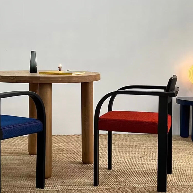 Traditional French Square Solid Wood Frame Fabric Dining Chair Arc Armrest Backrest For Dining Room