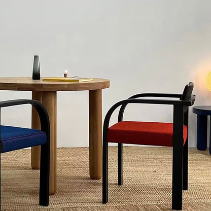 Traditional French Square Solid Wood Frame Fabric Dining Chair Arc Armrest Backrest For Dining Room