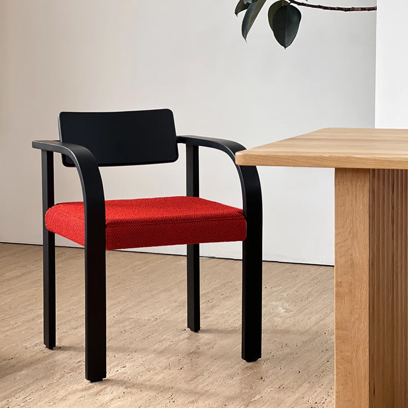 Traditional French Square Solid Wood Frame Fabric Dining Chair Arc Armrest Backrest For Dining Room