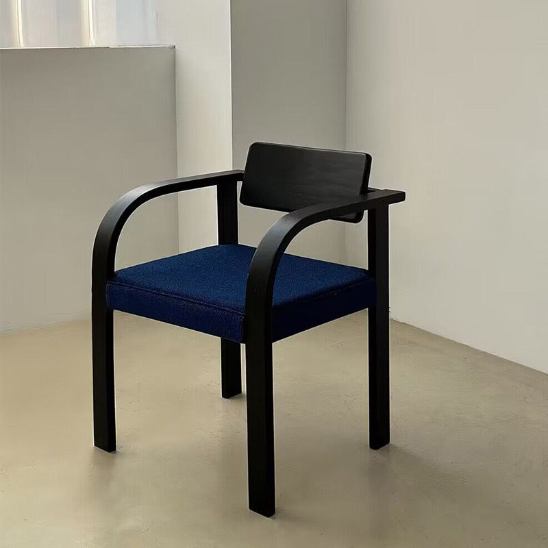 Traditional French Square Solid Wood Frame Fabric Dining Chair Arc Armrest Backrest For Dining Room