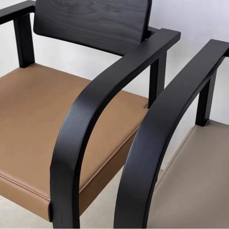 Traditional French Square Solid Wood Frame Fabric Dining Chair Arc Armrest Backrest For Dining Room