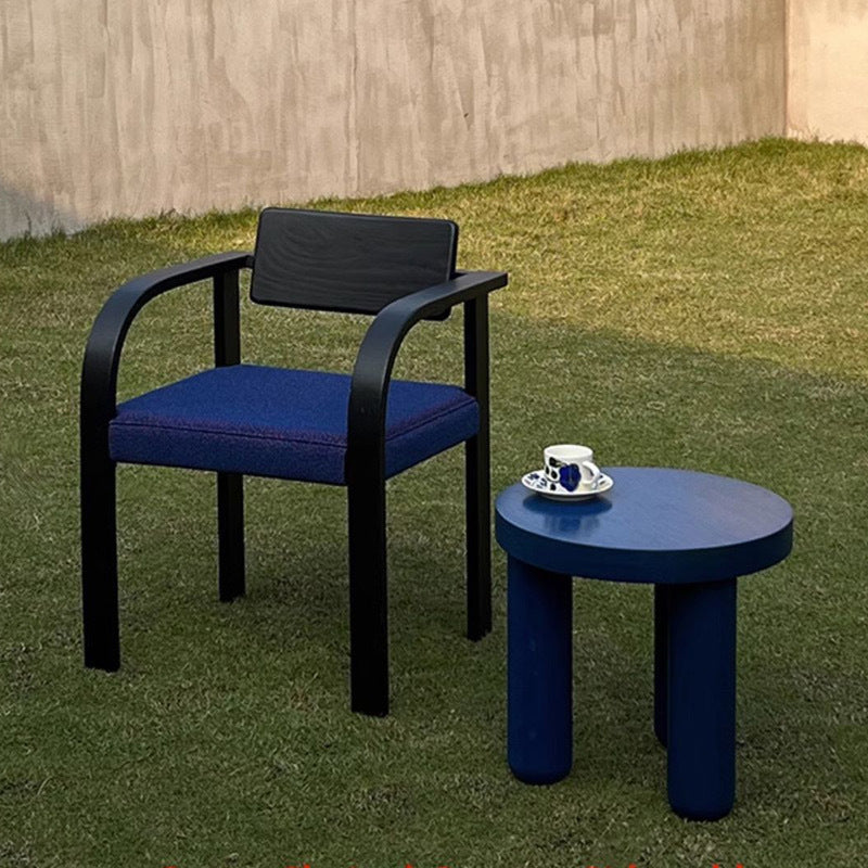 Traditional French Square Solid Wood Frame Fabric Dining Chair Arc Armrest Backrest For Dining Room