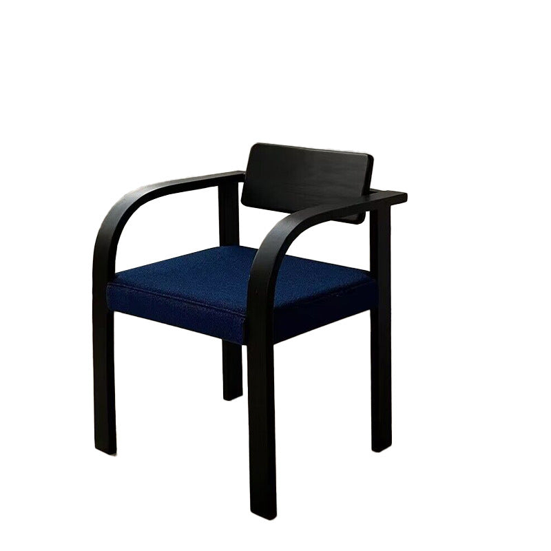 Traditional French Square Solid Wood Frame Fabric Dining Chair Arc Armrest Backrest For Dining Room