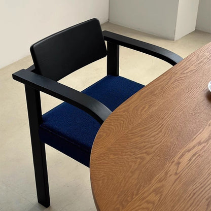 Traditional French Square Solid Wood Frame Fabric Dining Chair Arc Armrest Backrest For Dining Room