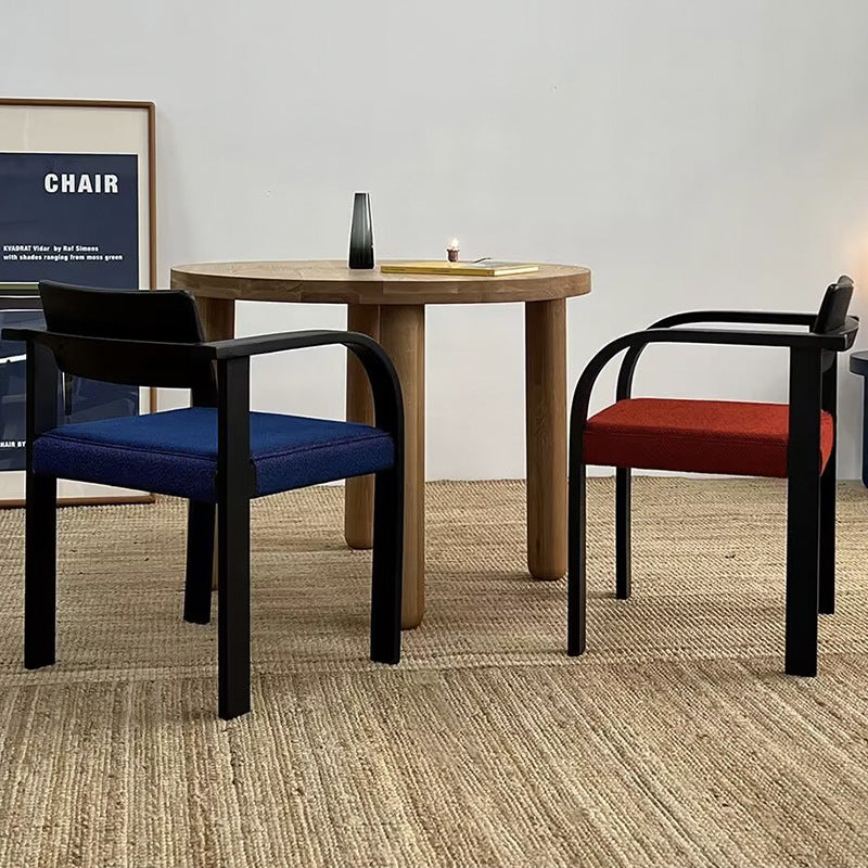 Traditional French Square Solid Wood Frame Fabric Dining Chair Arc Armrest Backrest For Dining Room