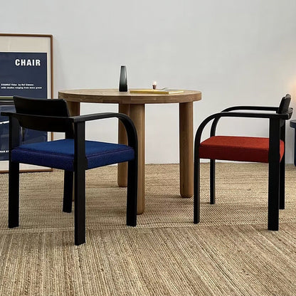 Traditional French Square Solid Wood Frame Fabric Dining Chair Arc Armrest Backrest For Dining Room