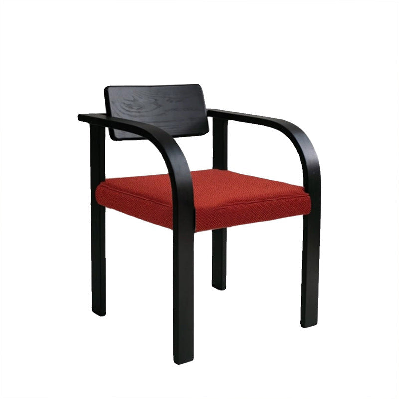 Traditional French Square Solid Wood Frame Fabric Dining Chair Arc Armrest Backrest For Dining Room