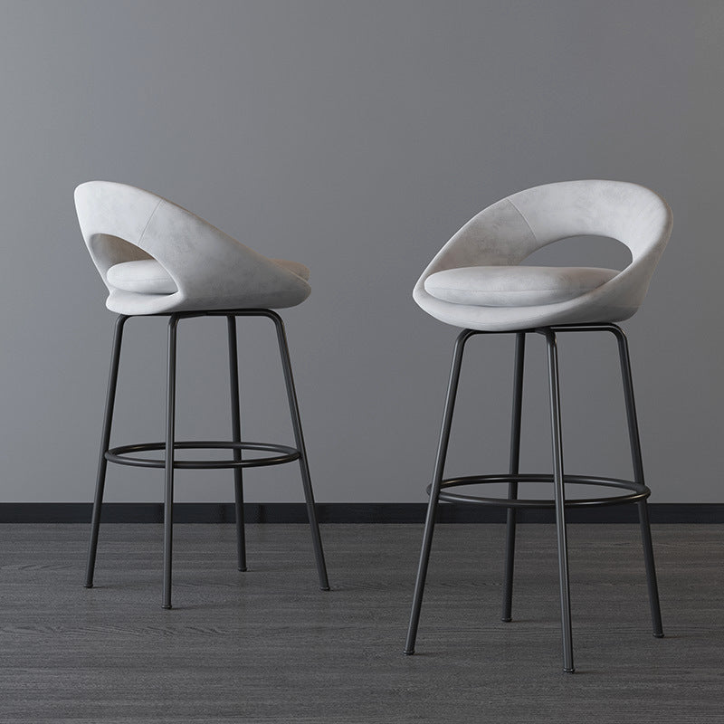 Contemporary Luxury Round Flannel Upholstered Metal Legs Bar Stool Low ...